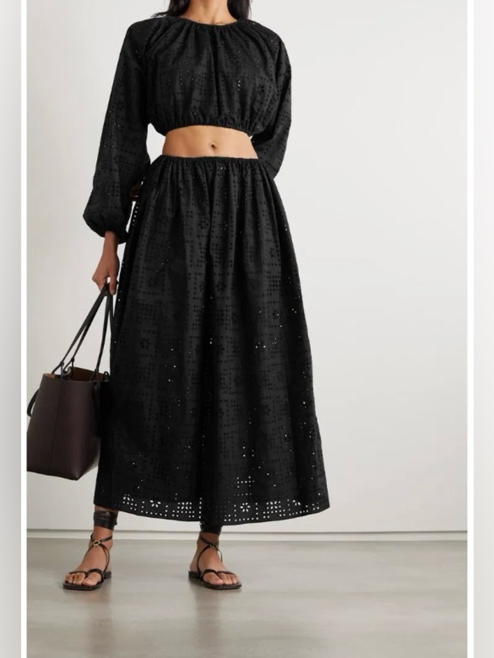 Matteau cropped black broderie anglaise cotton eyelet poplin top like new